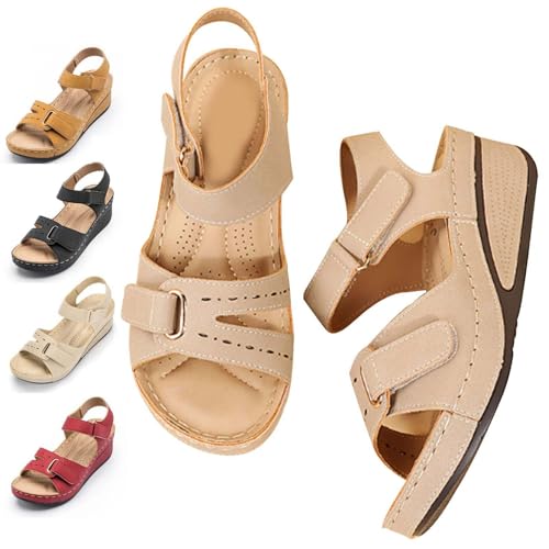 Womens Casual Platform Wedges Sandals Peep Toe,Orthopedic Sandals for Women with Arch Support Plantar Fasciitis,Heel and Foot Pain Relief Comfortable Walk