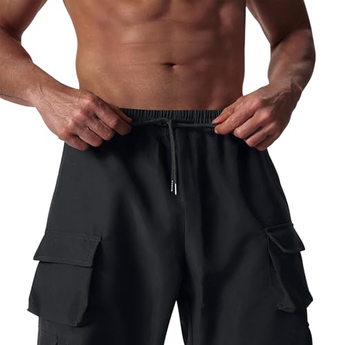 Cargo Pants Men Relaxed Fit Lightweight Sweatpants Joggers Drawstring Baggy Stretchy Work Hiking Pants Multi Pockets3