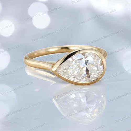12x10mm Pear Cut Moissanite Engagement Ring for Women 14K Yellow Gold Bezel Setting Promise Ring Handcrafted Art Deco Bridesmaid Jewelry Unique Holiday Gift for Her3