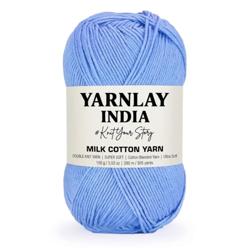 Image of Yarnlay 3 Ply Soft Milk Cotton Yarn for Crochet Knitting, Amigurumi, Punch Needle .DIY Crafts, Summer Wear,Flowers Toys & Cushion Covers 100g (250m) (Shade 21: Frost Blue)