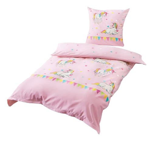 Bierbaum Jack by Kinder Biber Bettwäsche 2 TLG. 135x200cm Einhorn Rosa Unicorn Einhörner
