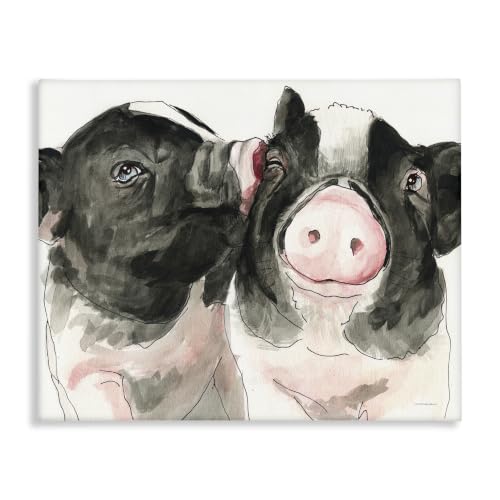 Stupell Industries Two Pigs Pink Snout Kiss Adorable Farm Animals, Design by Kamdon Kreations, 20 x 16, Gallery Wrapped Canvas