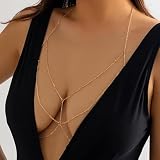 Clataly Bikini Bra Body Chain Sexy Croce Catena Del Seno Lingerie Accessori Della Collana Nightclub Gioielli Regolabili per Le Donne Ragazze (Oro)