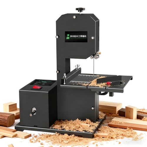 Image of Professional Benchtop Vertical Bandsaw, 800W Compact Bandsaw Machine, 70mm Resaw Depth + 90mm Throat, Reinforced Metal Base, 0-45° Bevel Cuts, for Hardwood, Softwood and Acrylic, 2 Blade 110V