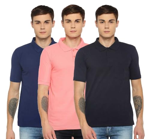 Image of Dollar Men's Pack of 1 Solid Cotton Blend Polo Neck T-Shirt