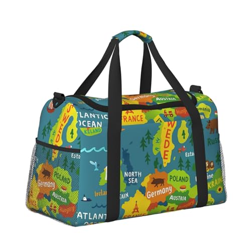 Europe Map With Colorful Print Daily essentials Large Capacity Hand Carry Bag for Weekend Getaways style Bags3