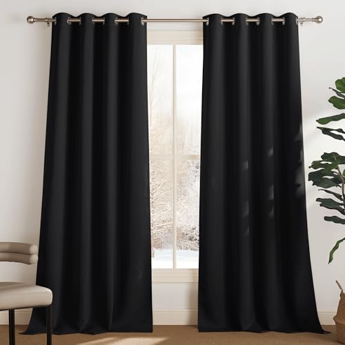 PONY DANCE Cortinas Negras con Ojales Termicas Aislantes Frio y Calor Opacas 2 Piezas Cortinas Dormitorio Habitacion Matrimonio, 140x240 CM