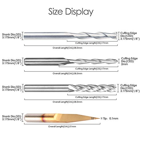 Hqmaster Combination Kit Set Cnc Router Bits Cutter Cutting Milling Tool (4 Type, Each 10Pcs) Including Flat/Ball End Mill, Four Flutes End Mill And 10 V-Shape Engraving Bits #TOP3