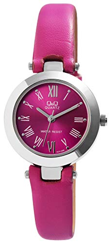Preisvergleich Produktbild Q&Q Damenuhr Lila Analog Metall Kunstleder Quarz Armbanduhr