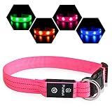 PcEoTllar LED Hundehalsband Leuchthalsband Wasserdicht Leuchten Hundehalsband USB Wiederaufladbare Blinkende Hundehalsbänder Einstellbar Super Bright für Große Kleine Mittelgroße Hunde - Rosa - XS