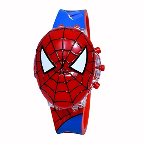 AIGLET Relógio para meninos e meninas, design do Homem-Aranha, luz brilhante, com melodia musical e capa facial, multicolor, luz LED 3D, relógio digital para meninos {3-9 anos, vermelho, moderno,
