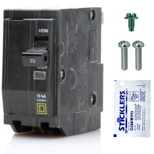 FalconSupply Genuine Square D QO220 QO 20 Amp Circuit Breaker Kit (1 Pack) 2-Pole 20A 120/240V 10kAIC Plug-in for QO Load Centers & Panel Box Visi-Trip New Replacement