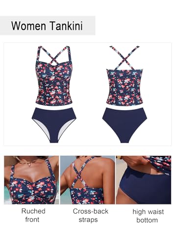 Image of ZAFUL Womens Tankini Swimsuits V Neck Push Up Swim Top with Cheeky Shorts | ColorBlock Tummy Control High Waisted Bathing Suits Swim Bottom for Women Summer Party 2026