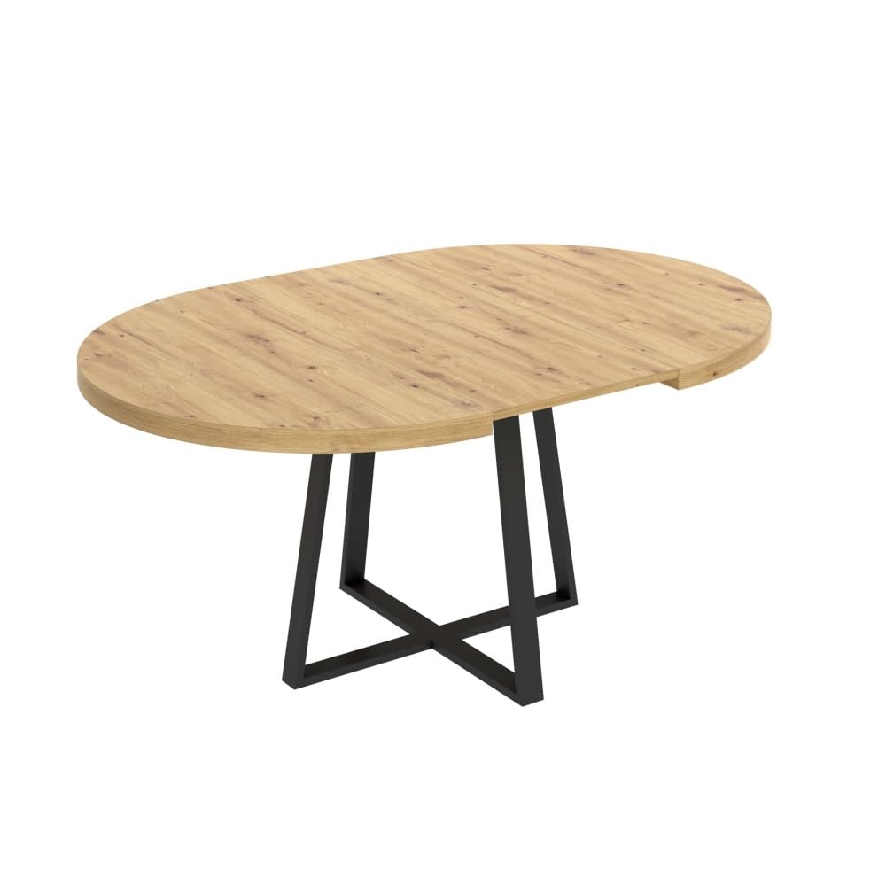 Mesa DE Comedor Redonda Extensible DISEÑO Industrial Edison, Nordic, 110 x 110 x 77 cm, Mesa de Comedor o Cocina Estilo Industrial Extensible