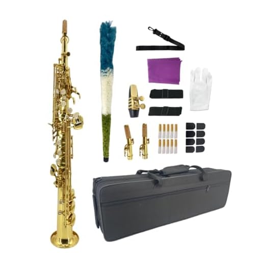 WUQIMUSC Saxofón soprano recto Bb, acabado lacado dorado, diseño ergonómico con funda, boquilla, correa para el cuello y accesorios, ideal para principiantes y jugadores avanzados