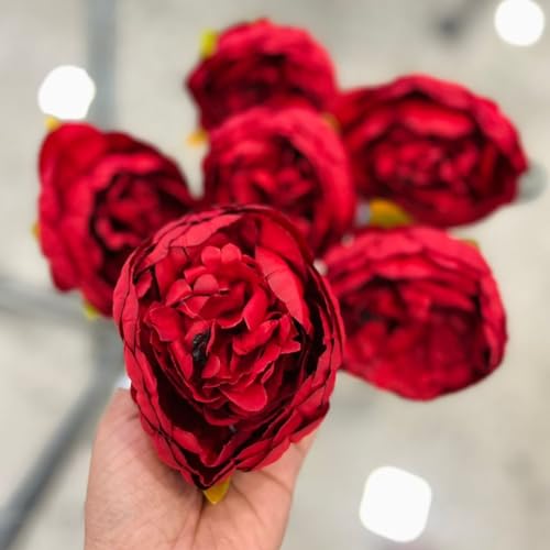 Image of SATYAM KRAFT 6 Pcs Artificial Fabric Rose Flower Heads | Handmade Peony Style Flowers for DIY Crafting, Gift Packing, Bouquet Making, Wedding, Home & Event Decoration (Red, 8 cm)