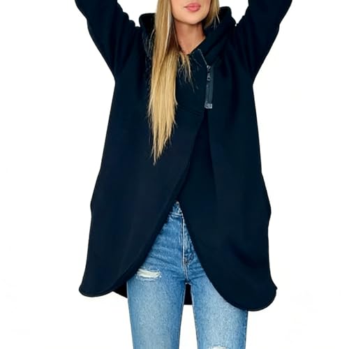 Women'S Plus Size Hooded Sweatshirt, Half-Zip Fashion Design, Hooded Asymmetrical Fleece Lined Sweatshirt All Body Type (Black,3X-Large)