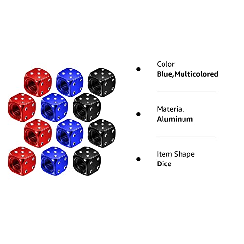 12 Pieces Aluminum Dice Valve Aluminum Dice Style Valve Stem Caps Car Motorcycle Tire Caps Bicycle Dust Caps Multicolored Caps Car Motorcycle Bicycle Tire Dust Caps,0.47Inch (Black, Red, Blue) #TOP7