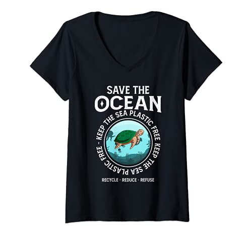 Mujer Save The Ocean Keep The Sea - Amante de tortugas Camiseta Cuello V