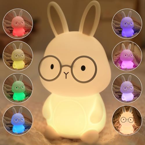 Image of FAMIDUO Kids Night Light,Rainbow Mood Light,Squishy Silicone Bunny Lamp | BPA-Free Soft Silicone,USB-C Rechargeable touch lamp with 30-min timer auto-off. Easter Gifts ,Baby Nursery Bedroom Decor