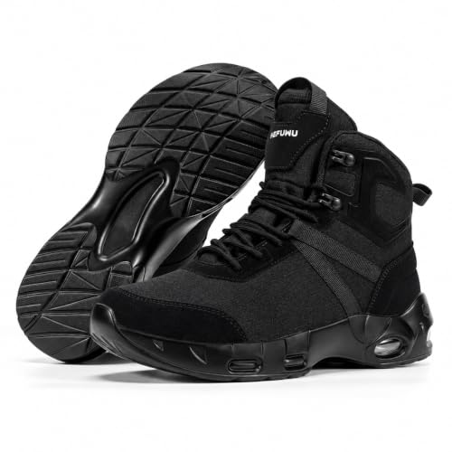 Image of Military Tactical Boots Men Wide Waterproof 6 Inches | Non Slip Side-Zip Combat Hiking Work Boots Lightweight Durable