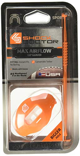 Shock Doctor Max Airflow 2.0 Lip Guard / Mouth Guard for Football 3500. For Youth and Adults OSFA. Breathable Wide Opening Mouthpiece. Helmet Strap Included.