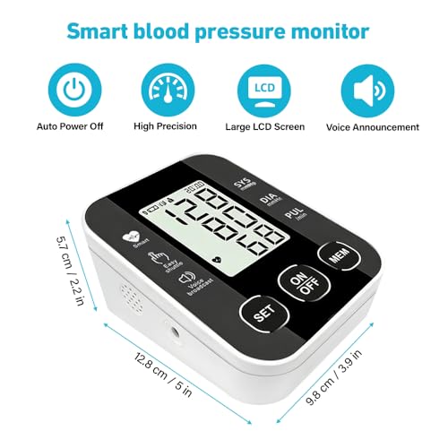 Nzkeuf Blutdruckmessgerät Oberarm mit Großem LCD-Display, Intelligentes Automatisches Blutdruckmessgeräte mit Englisch Sprachausgabe, Verstellbare Manschette (23-33 cm), 2 x 50 Speicher, Heimgebrauch