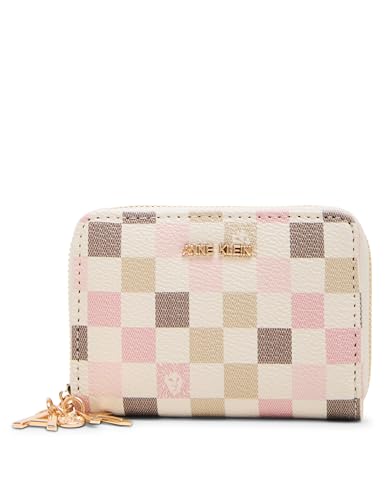 Anne Klein Womens Small Zip Around Logo Wallet, Rosewater Multi