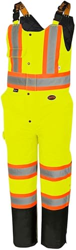 Pioneer Pantalones de seguridad acolchados de alta visibilidad, impermeables, resistentes al viento, con tirantes ajustables, cinta reflectante,