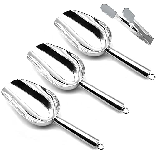 YOCZOX - Juego de 3 palas de acero inoxidable para hielo, azúcar, harina, granos, bar, cocina, fiesta, boda, 8 onzas Cover