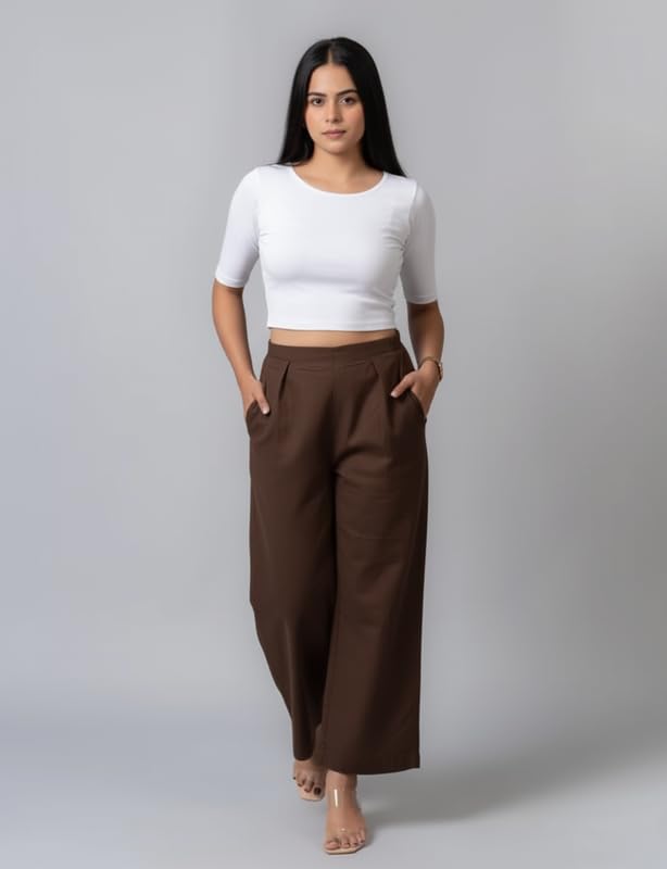 Image of Moirai Pure Cotton Wide Leg Women Trouser Stylish Mid Rise Relaxed Straight Fit Loose Pants Casual Travel Office Formal Wear