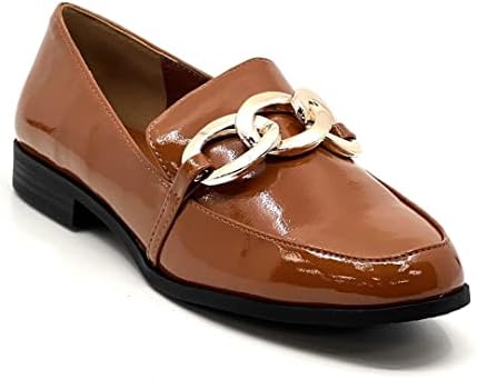 Cityclassified Women Flat Loafer Dressy Slip On Shoes Lissom-S Cognac Patent 6.5 | Image 1