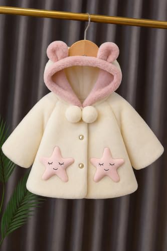 Image of Bold N Elegant Luxury Wool Faux Fur Warm Winter Outerwear Baby Jacket Cape Coat Poncho Wrap Soft Plush Pompom And Pearls For Infant Toddler Baby Girls Kids