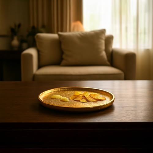 Image of MARKET 99 Golden Aluminium Serving Tray | Glossy Designer Raw Tray for Home Decor, Dining Table, Kitchen, Living Room & Centrepiece Styling | Multipurpose Decorative Platter for Festive & Gift Use