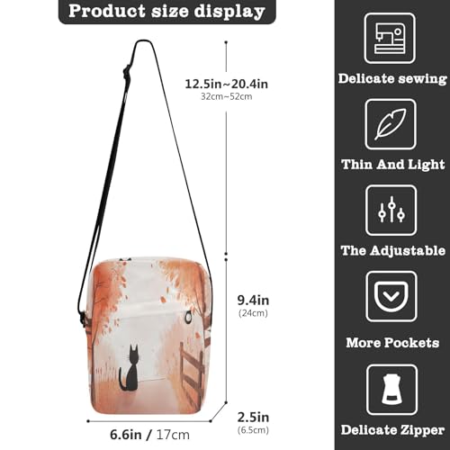 Autumn Scene Black Cat messenger bags for women Small Crossbody Bag For Women Women's Cross Body Purse Adjustable Strap for outdoor sports Travel3