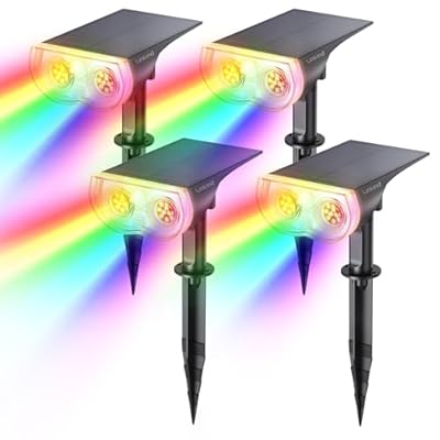 Linkind Solar Spot Lights Outdoor, IP67 Solar Lights Outdoor Waterproof, Multicolor RGB Powered Landscape Spotlights for Yard, Garden, Pathway (Multicolor, 4 Pack)