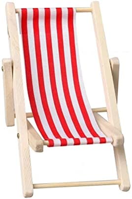 pengxiaomei 2 pcs Mini Beach Chair, Mini Wooden Chair Beach Chair Model Mini Foldable Beach Chair Mini Furniture Accessories with Red/ Blue Stripe for Dollhouse Garden Accessory