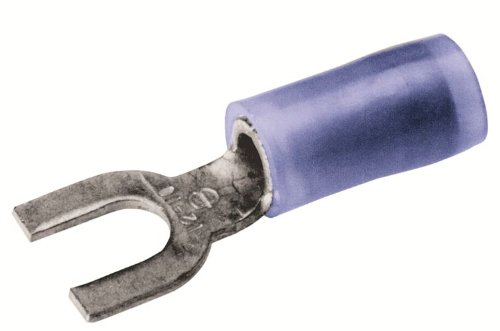 Burndy TN14-14F Insulug Nylon Insulated Terminal with Fork Tongue, 16-14 Wire Range, 1/4 Stud Size, 0.47" Width, 1.03" Length, 7/32" Wire Strip Length (Pack of 100),Blue