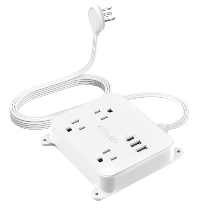 Ultra Flat Plug Power Strip TROND Extension Cord 10FT with 3 USB
