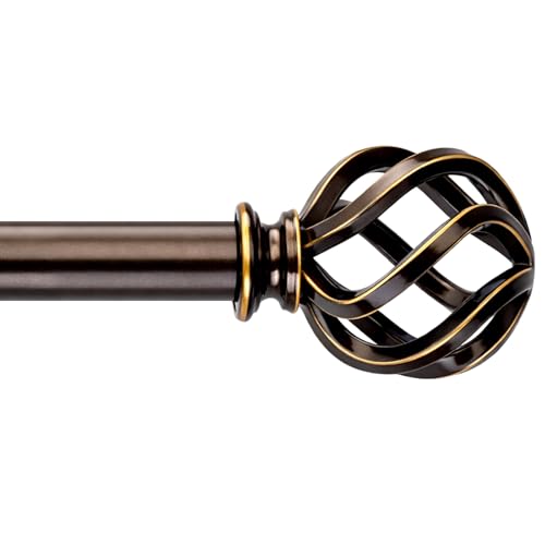 Curtain Rods 18 to 144 Inches, 1 Inch Modern Drapery Rods, Adjustable Heavy Duty Curtain Rod, with Twisted Cage Finial for Home & Office (18"-144"Coff