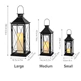 TRIROCKS Zestaw 3 wspaniałych lampionów świecowych, 40 cm, 18 cm i 18 cm, metalowe świeczniki ze szkłem hartowanym, do wewnątrz, na zewnątrz, dekoracja domu, weranda, ogród, patio, Halloween, Boże