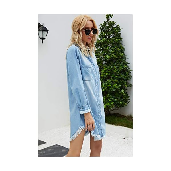 Women-Denim-Shirt-Dresses-Long-Sleeve-Distressed-Jean-Dress-Button-Down-Casual-Tunic-Top Zilcremo Women Denim Shirt Dresses Long Sleeve Distressed Jean Dress Button Down Casual Tunic Top Lightblue L