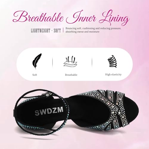 SWDZM Women Rhinestone Ballroom Dance Shoes Latin Salsa Performance Dancing Shoes4