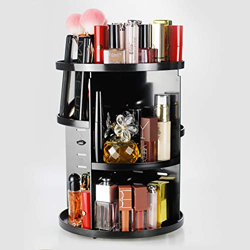 Unique Home 360 Rotating Makeup Organizer,Large Capacity,Adjustable Makeup Storage ,Fit Lipsticks,Cream,Brushes,Jewerlry,Countertop Shelf, Black Circle