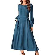 Seta T Women's Fall Swiss Dot Dress Long Sleeve Square Neck High Waisted  A-Line Tiered Boho Long Dresses with Pockets Small Apricot at Amazon  Women's Clothing store