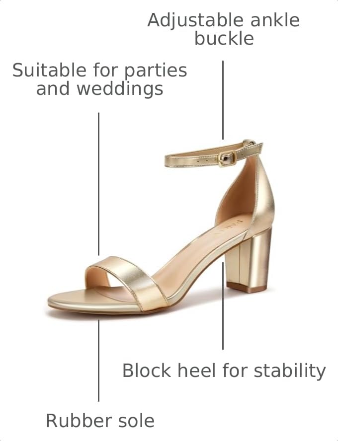 Image of PARTY Women's Chunky Block Heels Open Toe Ankle Strap 3 Inch Heeled Sandals Comfortable for Wedding and Prom