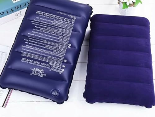 Image of Blue Velvet Air Pillow for Travel Sleeping Pillow Backpacking Soft Comfortable Air Inflatable, Soft Air Cushion for Neck, Support Headrest, Camping and Hiking