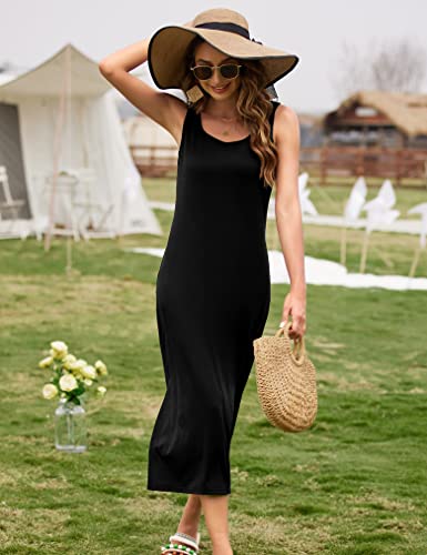 Naggoo Women's Sleevelee Tank Dress Midi Summer Casual Scoop Neck Basic Split Maxi Tshirt Sundresses with Pockets4