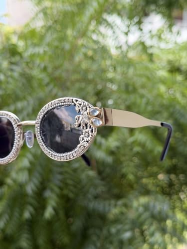 Image of Women's Floral Elephant Embellished Sunglasses for Navratri & Garba