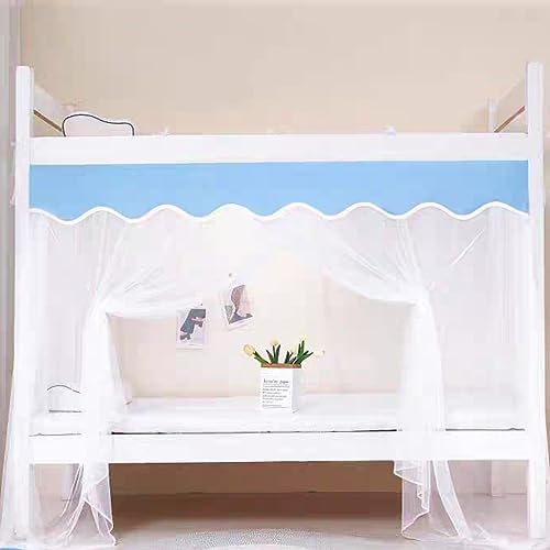 4 Corner Post Students Dorm Bunk Mosquito Net with Top Dustproof Cover Netting Students Bed Curtains Bed Canopy for Student Dormitory School College (Blue, Twin XL)